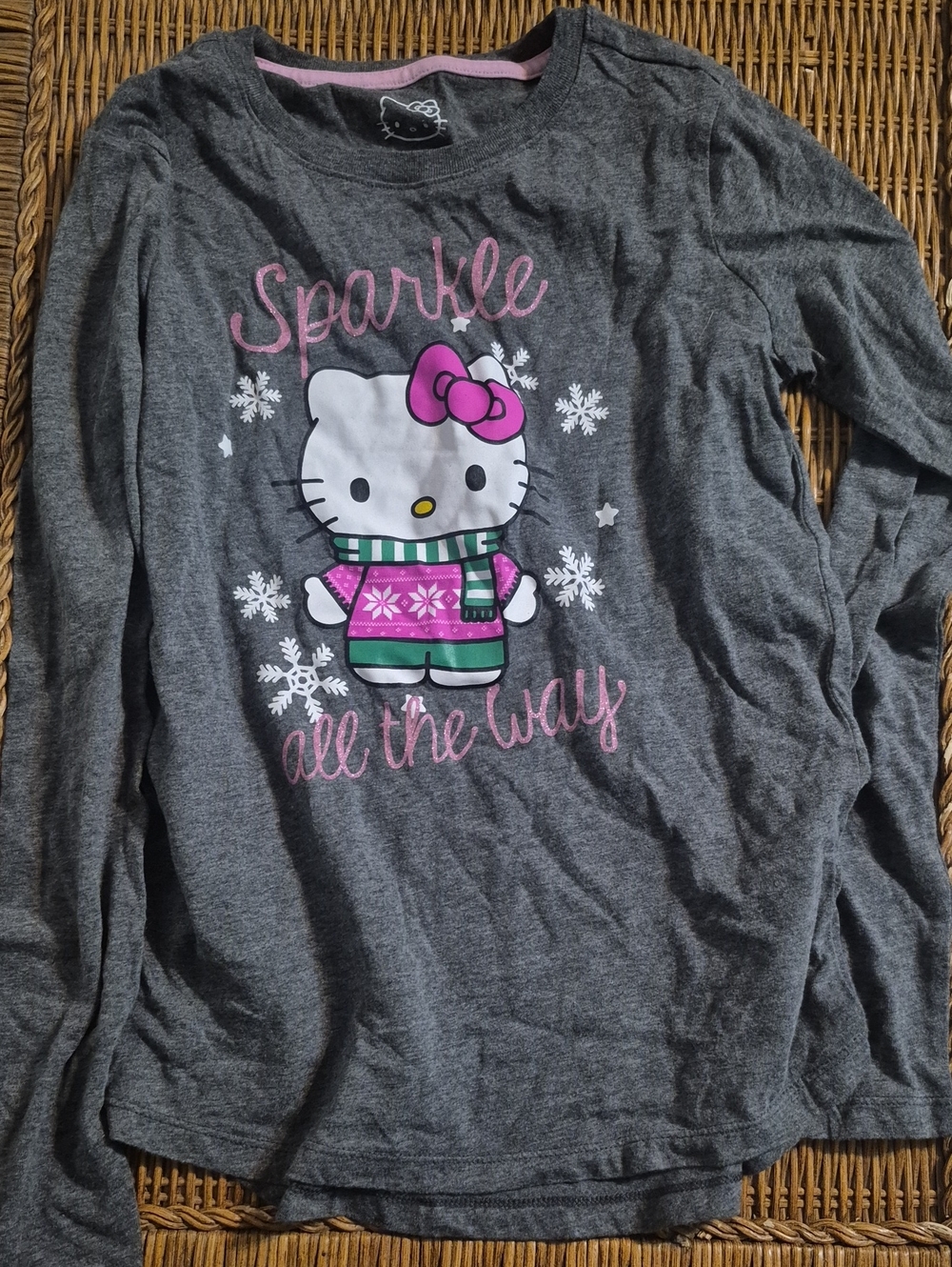 Hello Kitty Gray Long Sleeve Top with Pink and Green Graphic